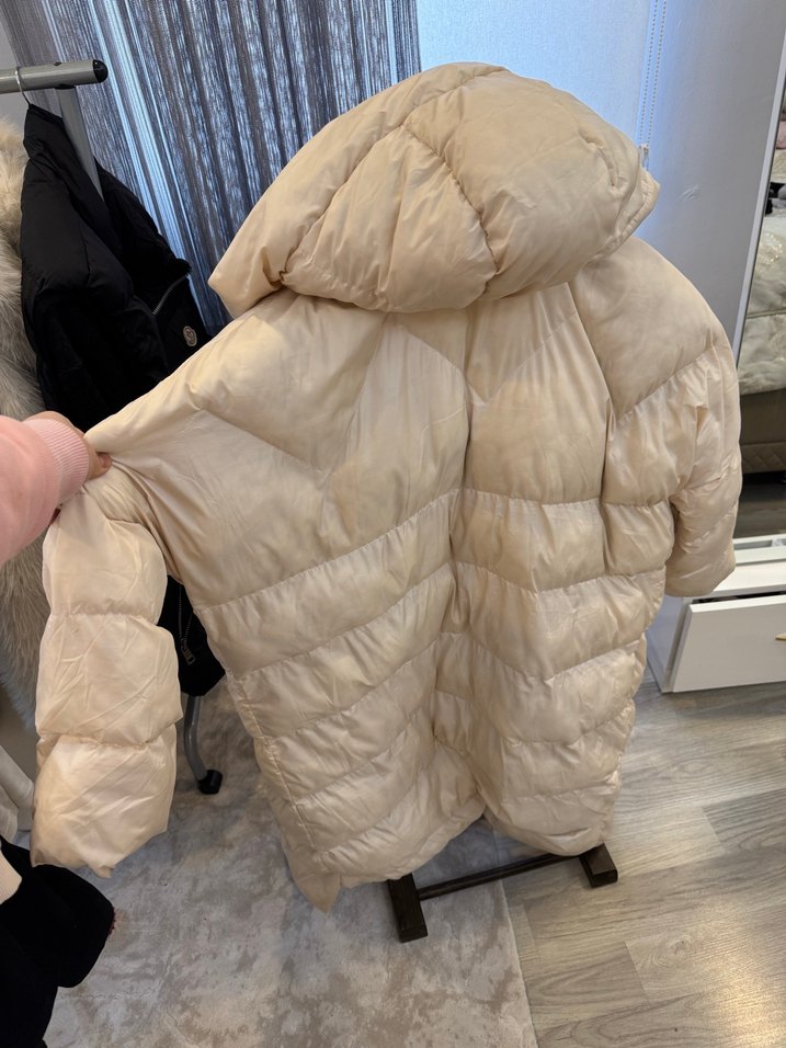 Bej Uzun Kollu Kürklü Kadın Kışlık Mont - Görsel 2