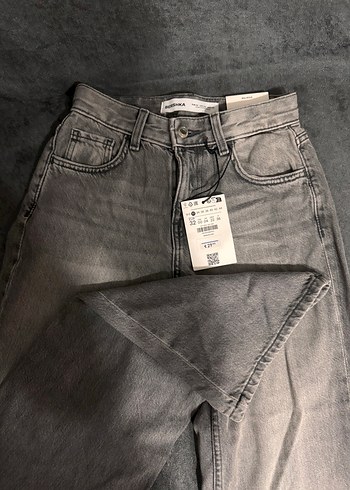 90'lar Geniş Paça Gri Kadın Jean - Görsel 3