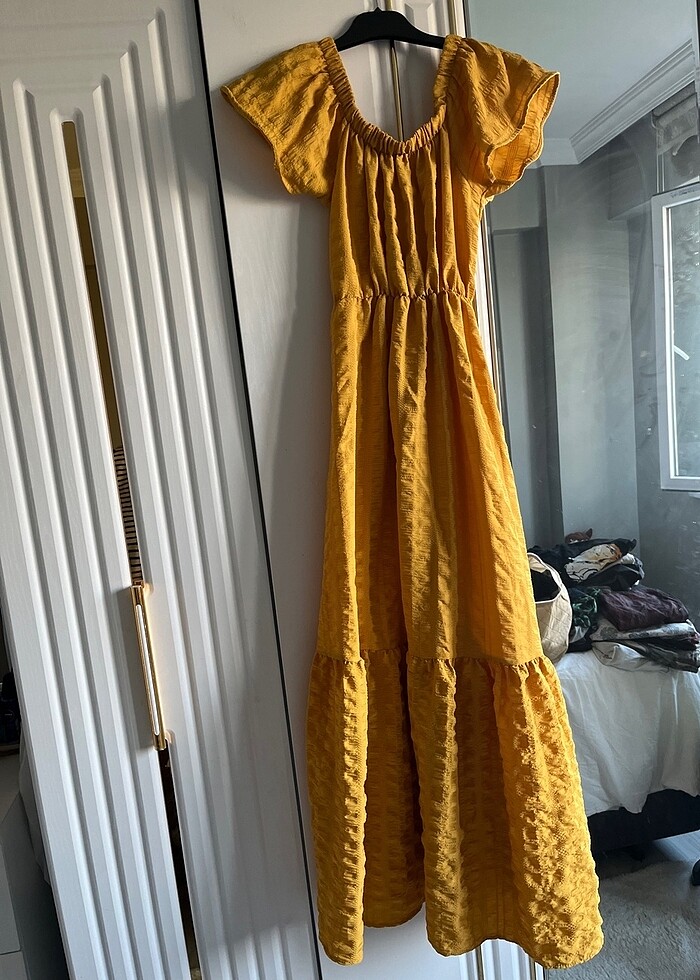 Büzgülü uzun elbise - Görsel 3