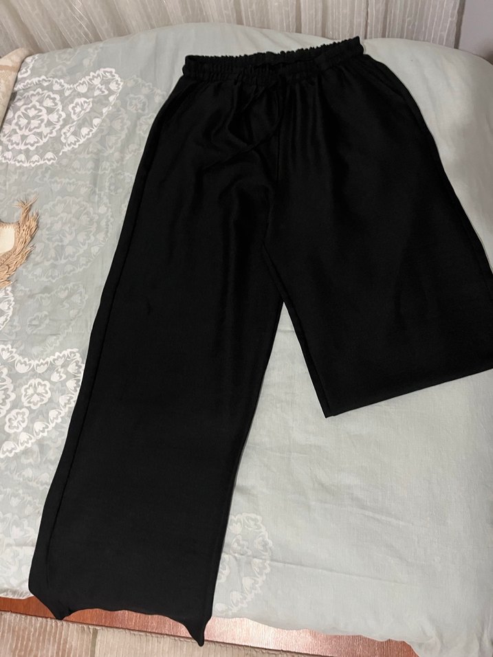 Siyah Midi Kadın Kumaş Pantolon - Görsel 2