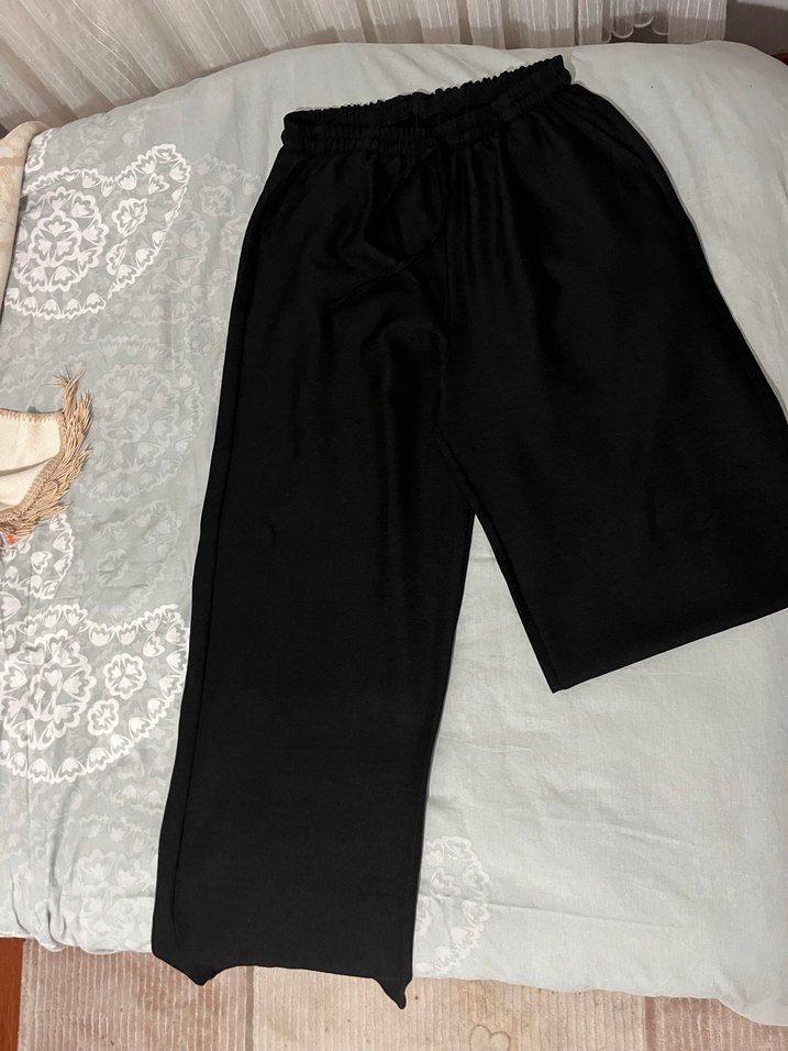 Siyah Midi Kadın Kumaş Pantolon - Görsel 3