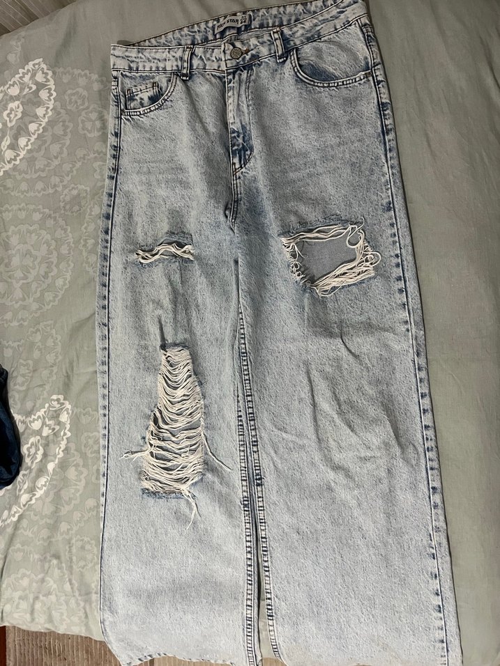 Gri Yırtık Detaylı Midi Kot Pantolon - Görsel 3