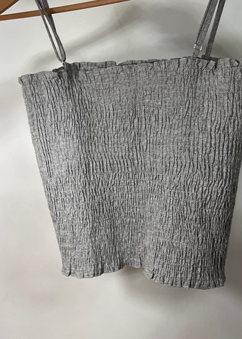 Gri Pilili Keten Askılı Kadın Bluz - Görsel 2