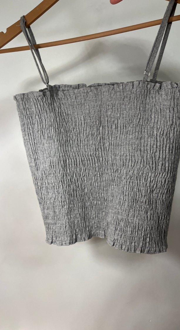 Gri Pilili Keten Askılı Kadın Bluz - Görsel 2