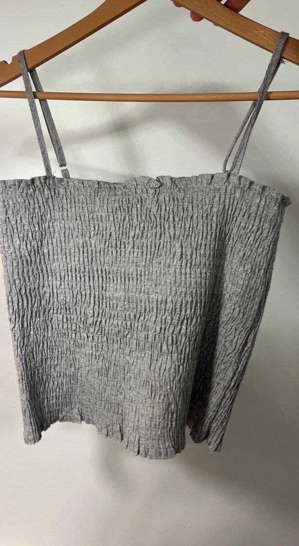 Gri Pilili Keten Askılı Kadın Bluz - Görsel 3