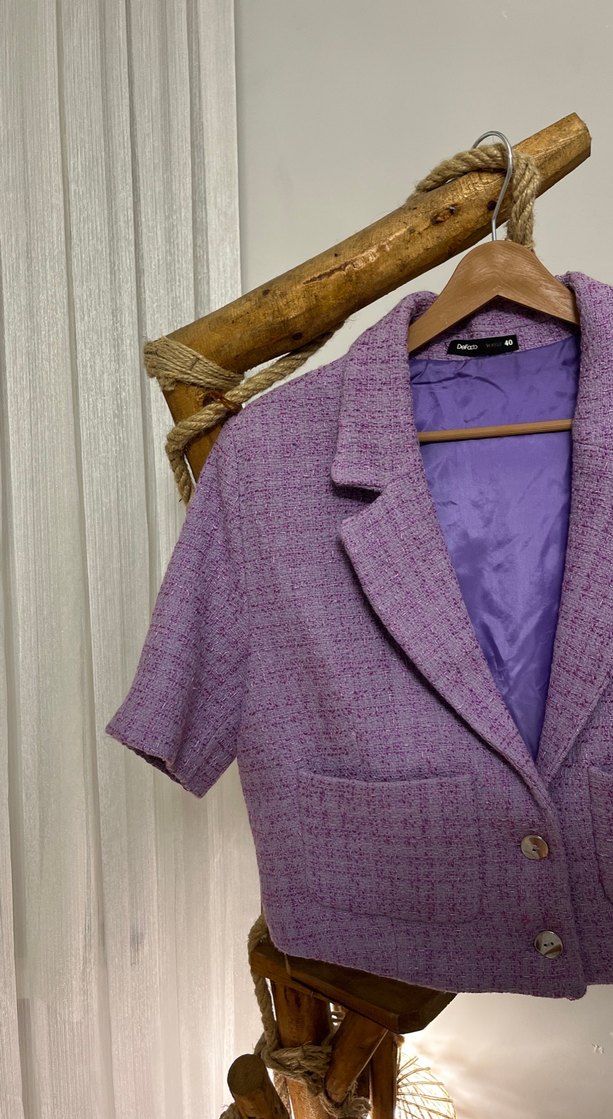 Pastel Mor Kısa Kollu Kadın Blazer Ceket - Görsel 2