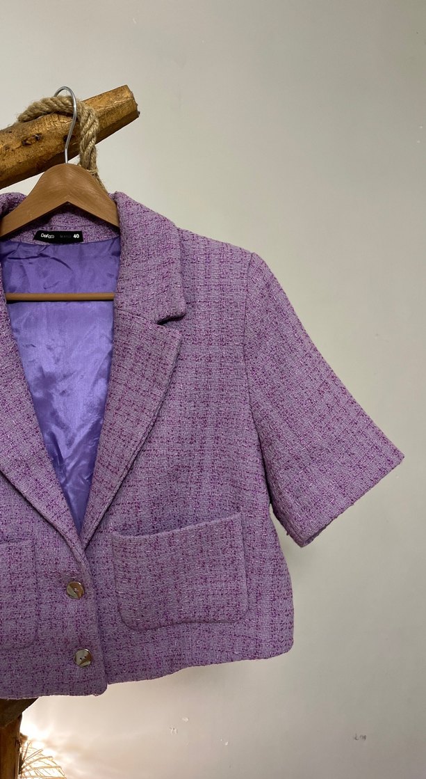 Pastel Mor Kısa Kollu Kadın Blazer Ceket - Görsel 3