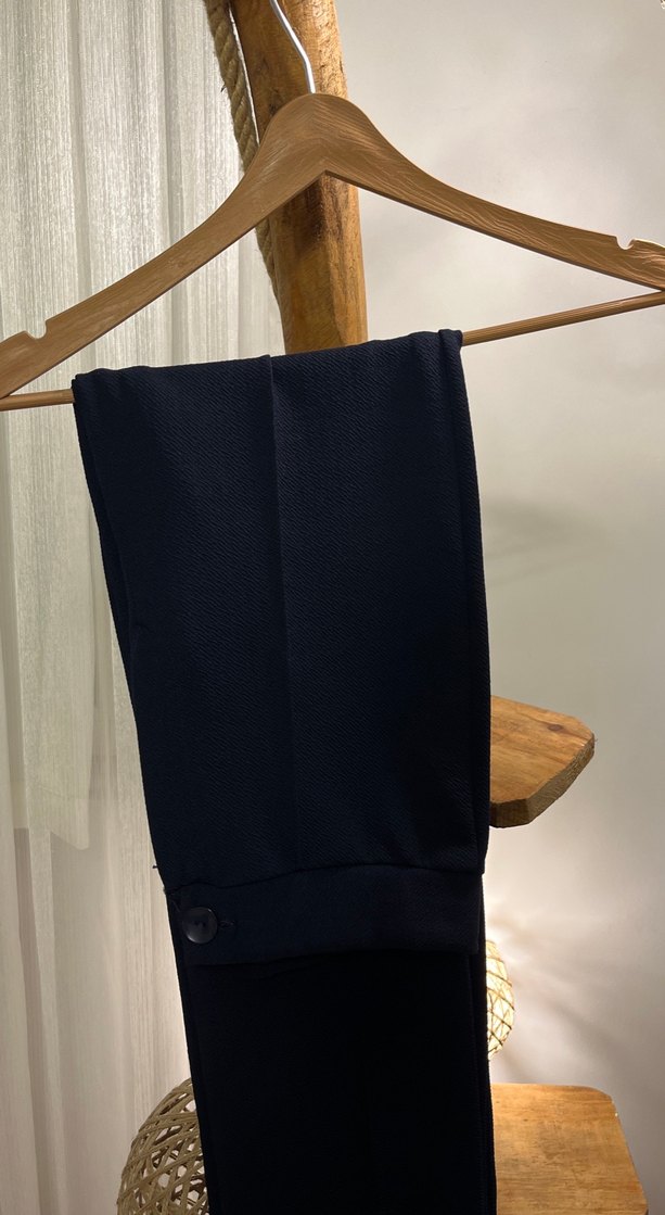 Düğmeli Lacivert Kadın Kumaş Pantolon - Görsel 2