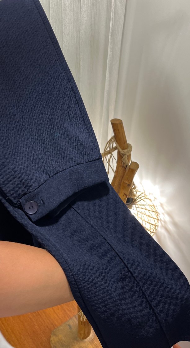 Düğmeli Lacivert Kadın Kumaş Pantolon - Görsel 3