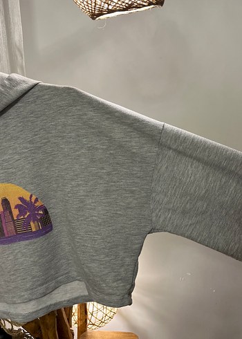 m Beden Gri Baskılı Kadın Sweatshirt