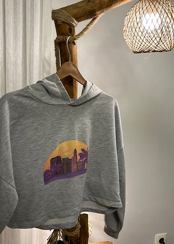 Gri Baskılı Kadın Sweatshirt