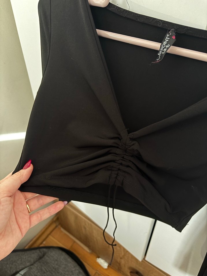 Siyah V Yaka Uzun Kollu Kadın crop - Görsel 4