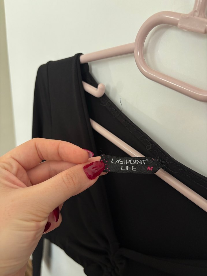 Siyah V Yaka Uzun Kollu Kadın crop - Görsel 5