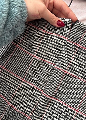 Fermuarlı Gri Ekose Mini Etek LTB - Görsel 6