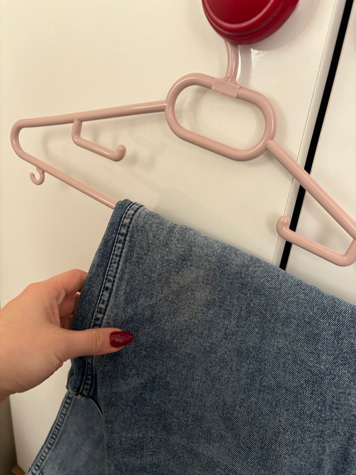 Düğmeli Mavi Geniş Kesim Kadın Kot Pantolon - Görsel 3