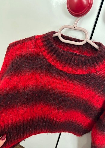 Kırmızı Batik Desenli Triko Kadın Kazak - Görsel 3