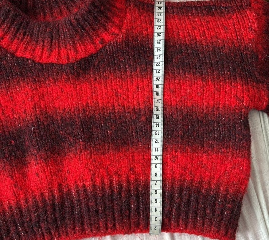 Kırmızı Batik Desenli Triko Kadın Kazak - Görsel 5