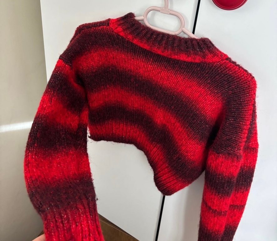 Kırmızı Batik Desenli Triko Kadın Kazak - Görsel 4