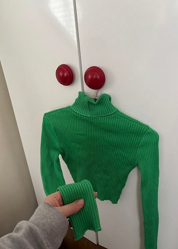 Yeşil Fitilli Boğazlı Kadın Triko bershka - Görsel 5