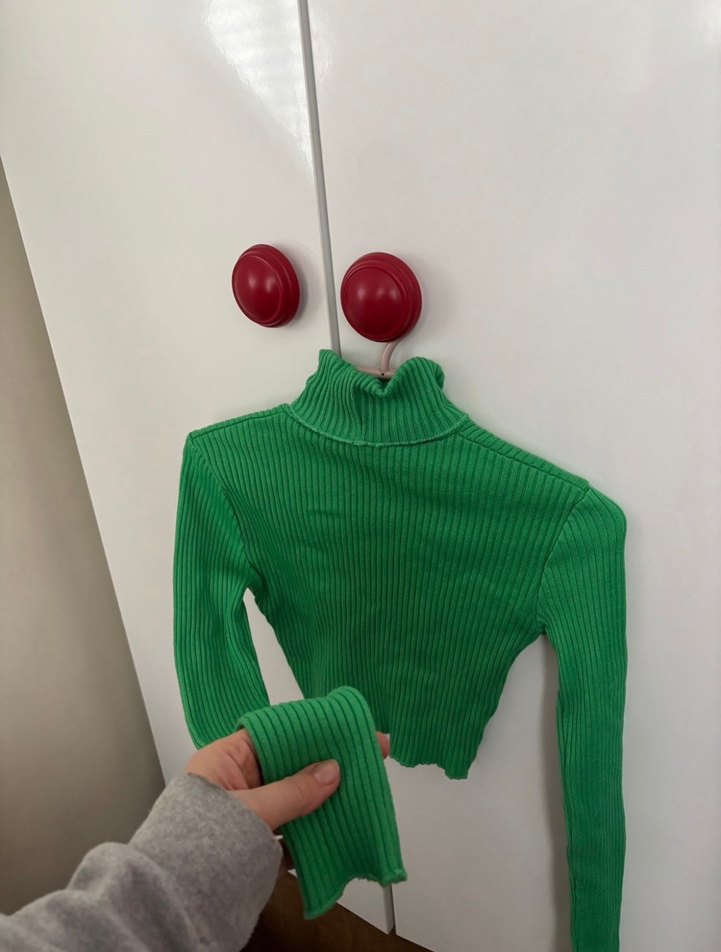 Yeşil Fitilli Boğazlı Kadın Triko bershka - Görsel 5