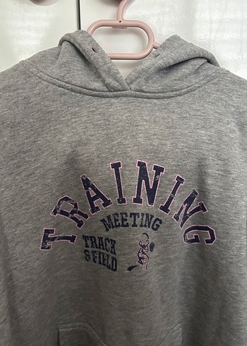 Gri Baskılı Kadın Sweatshirt Kapüşonlu - Görsel 2