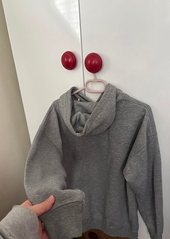 Gri Baskılı Kadın Sweatshirt Kapüşonlu - Görsel 5