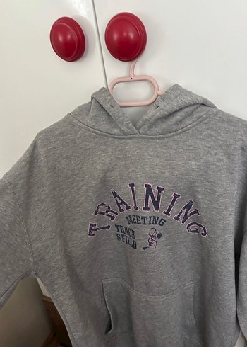 Gri Baskılı Kadın Sweatshirt Kapüşonlu - Görsel 4