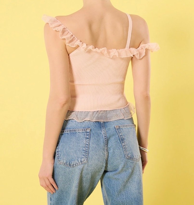 Pembe Fırfırlı Mini Crop Top - Görsel 2