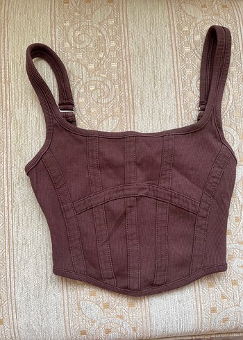 Kahverengi Ayarlanabilir Askılı Crop Top