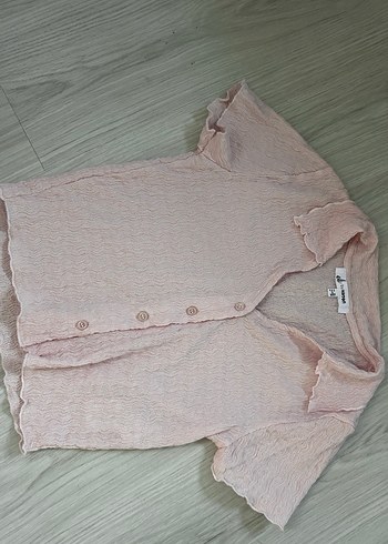 Pudra pembe Kısa Kollu V Yaka Bluz