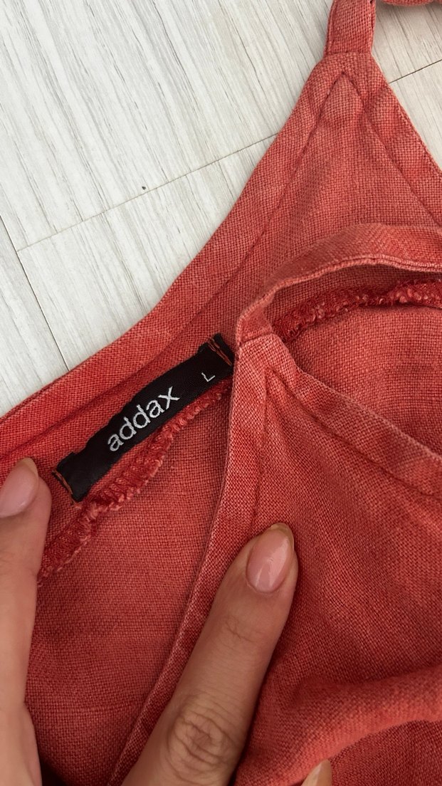 Kiremit Keten Düğmeli Mini Kadın Tulum - Görsel 2