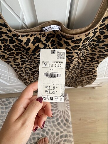 m Beden camel Renk Zara Triko Leopar Elbise