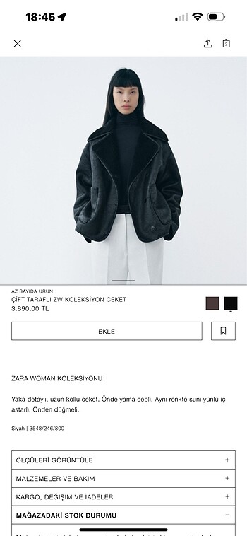 Zara Tek adet s beden