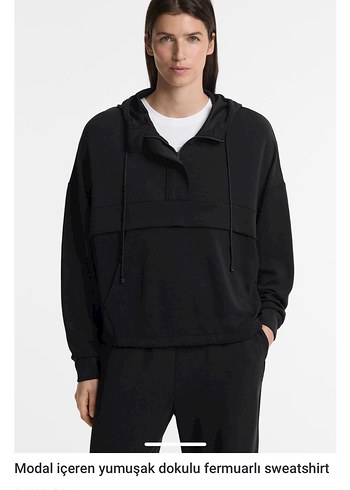 Kadın Siyah Fermuarlı Modal Sweatshirt