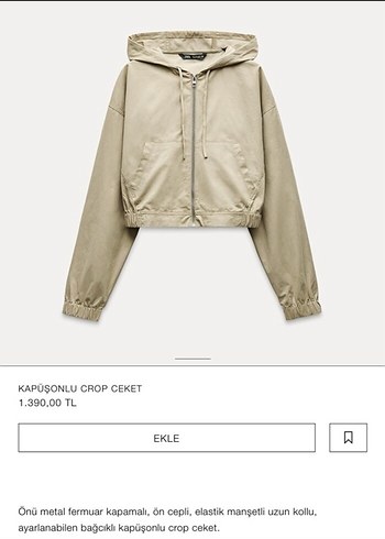 Bej Kapüşonlu Crop Ceket