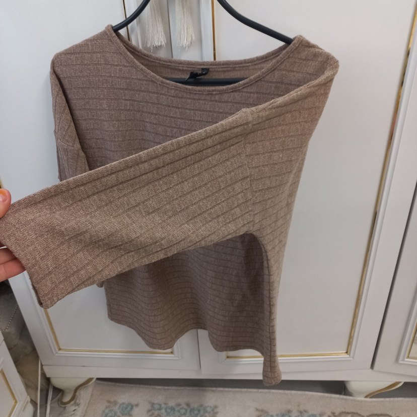 Bej Kadın Örgü Salaş Triko - Görsel 3