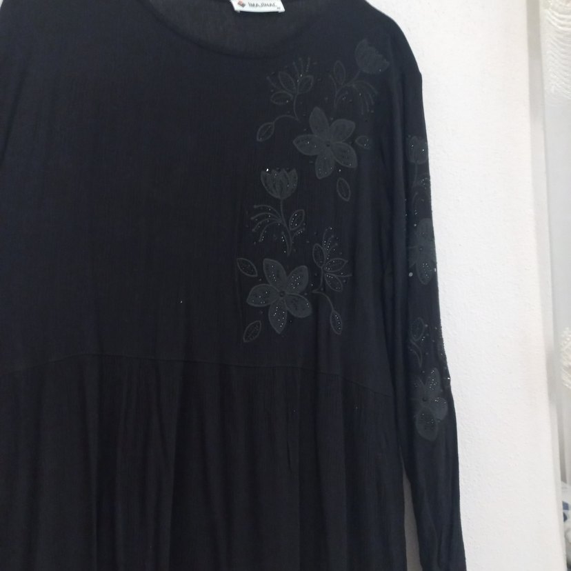 Nakışlı Siyah Uzun Elbise - Görsel 2