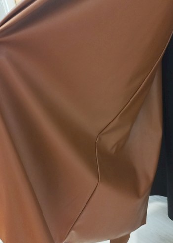 Drapeli Uzun Kahverengi Kadın Etek - Görsel 5