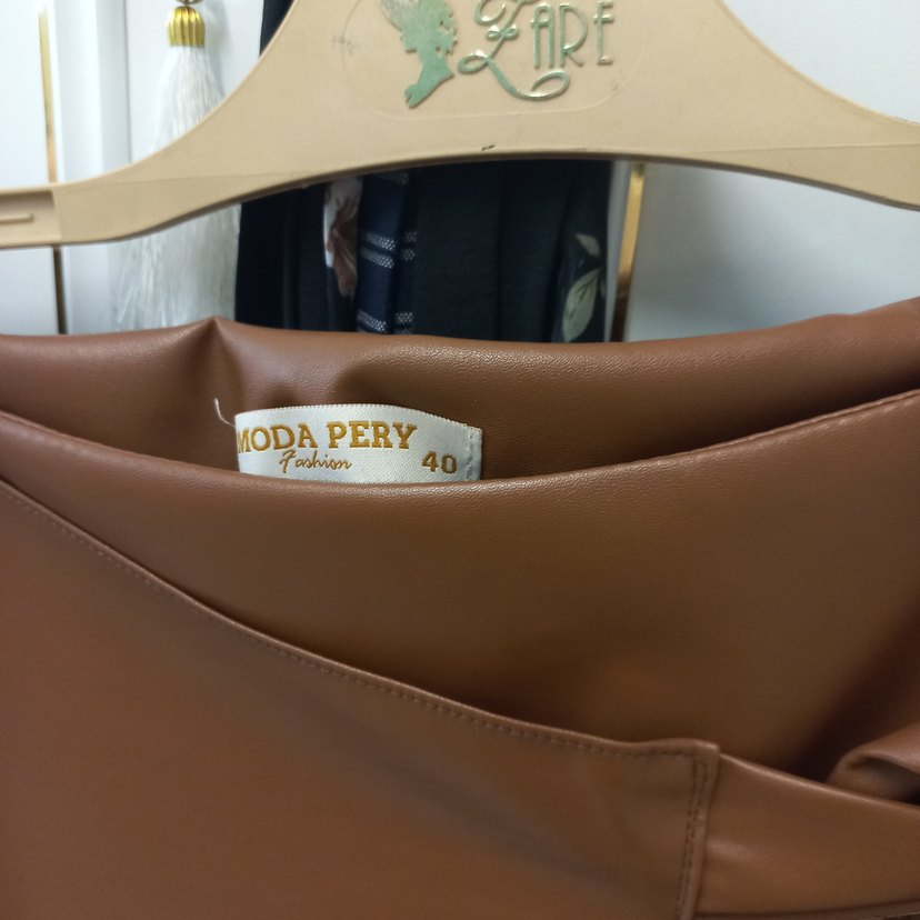 Drapeli Uzun Kahverengi Kadın Etek - Görsel 4