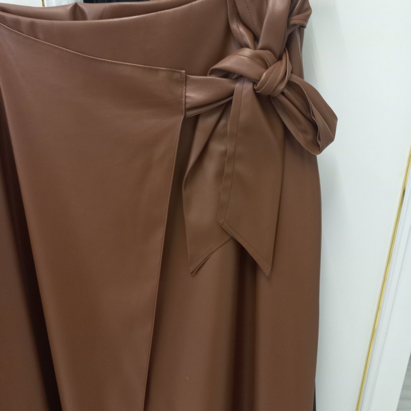 Drapeli Uzun Kahverengi Kadın Etek - Görsel 3