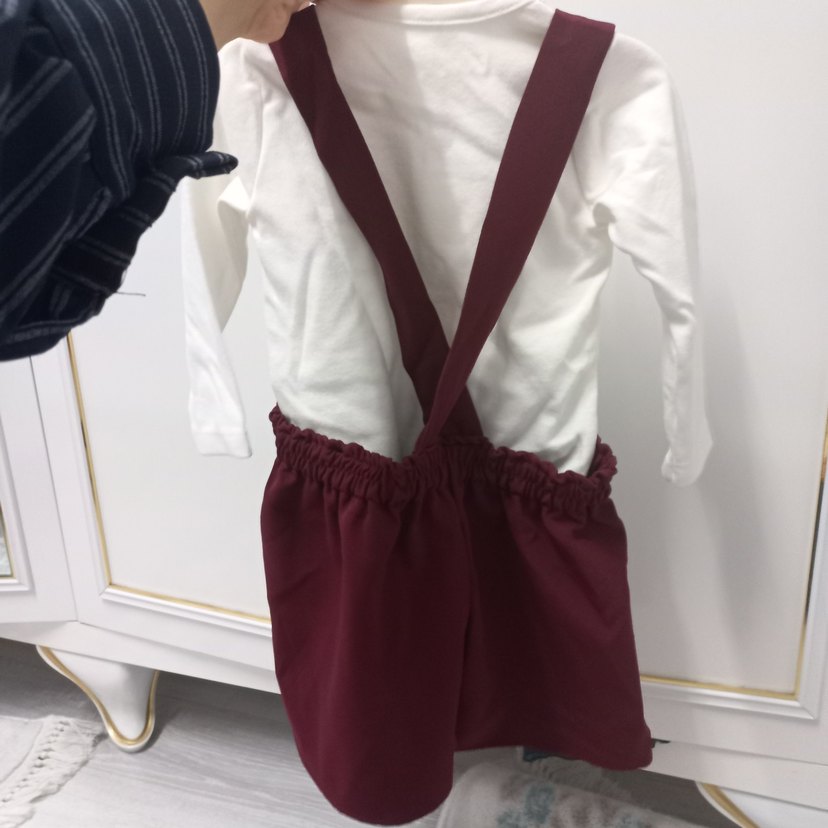 Bordo Fiyonklu Askılı Kız Elbise - Görsel 4