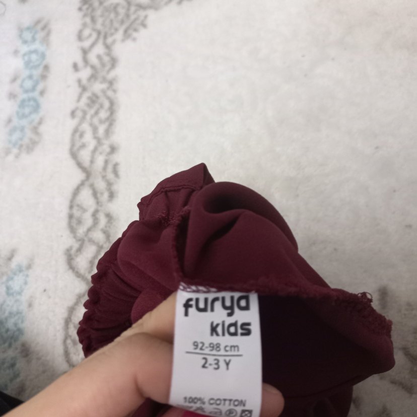 Bordo Fiyonklu Askılı Kız Elbise - Görsel 5