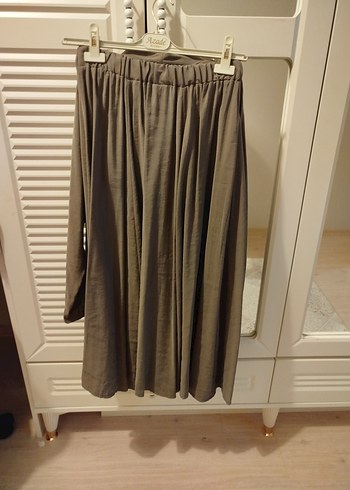 Bej Uzun Keten Düğmeli Kadın Takım - Görsel 2