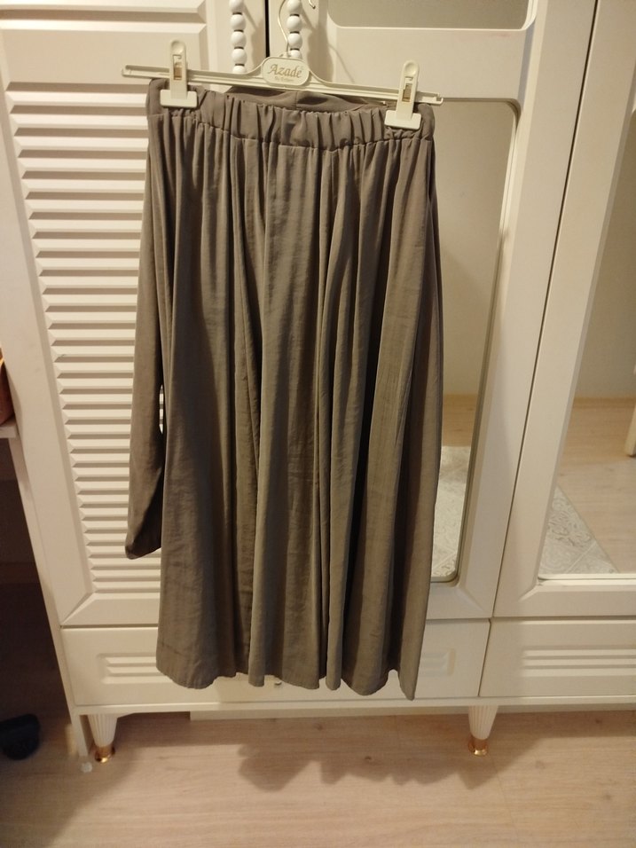 Bej Uzun Keten Düğmeli Kadın Takım - Görsel 2