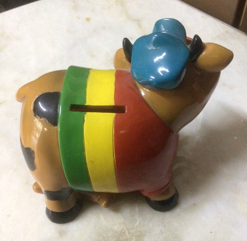 Renkli Oturan İnek kumbara - Görsel 2