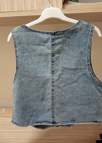 Mavi Düğmeli Kolsuz Denim Yelek - Görsel 6