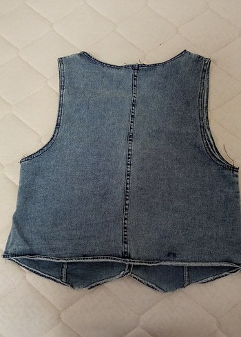 Mavi Düğmeli Kolsuz Denim Yelek - Görsel 3