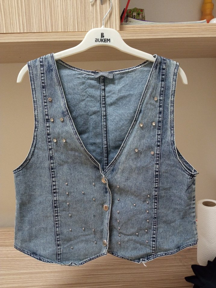 Mavi Düğmeli Kolsuz Denim Yelek - Görsel 5