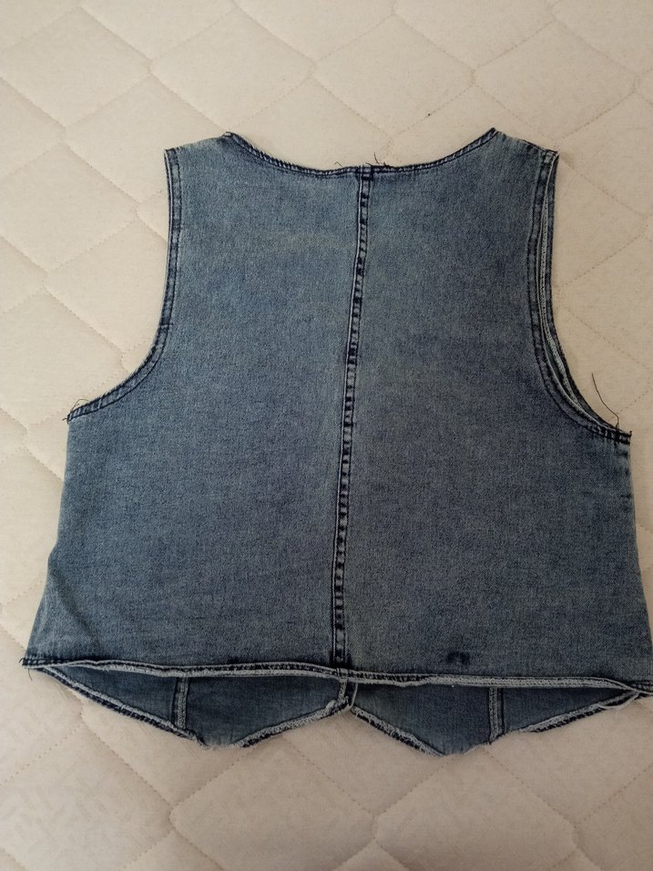 Mavi Düğmeli Kolsuz Denim Yelek - Görsel 3