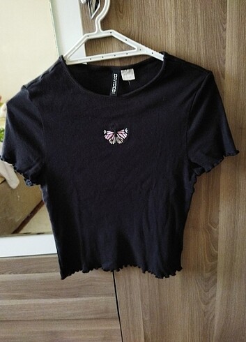 H&M siyah crop üst kısa tişört t shirt